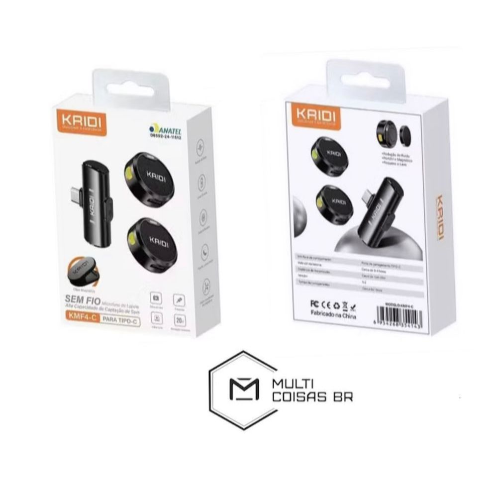 Microfone Lapela sem Fio Duplo Kaidi Kmf4-c Wireless Tipo C