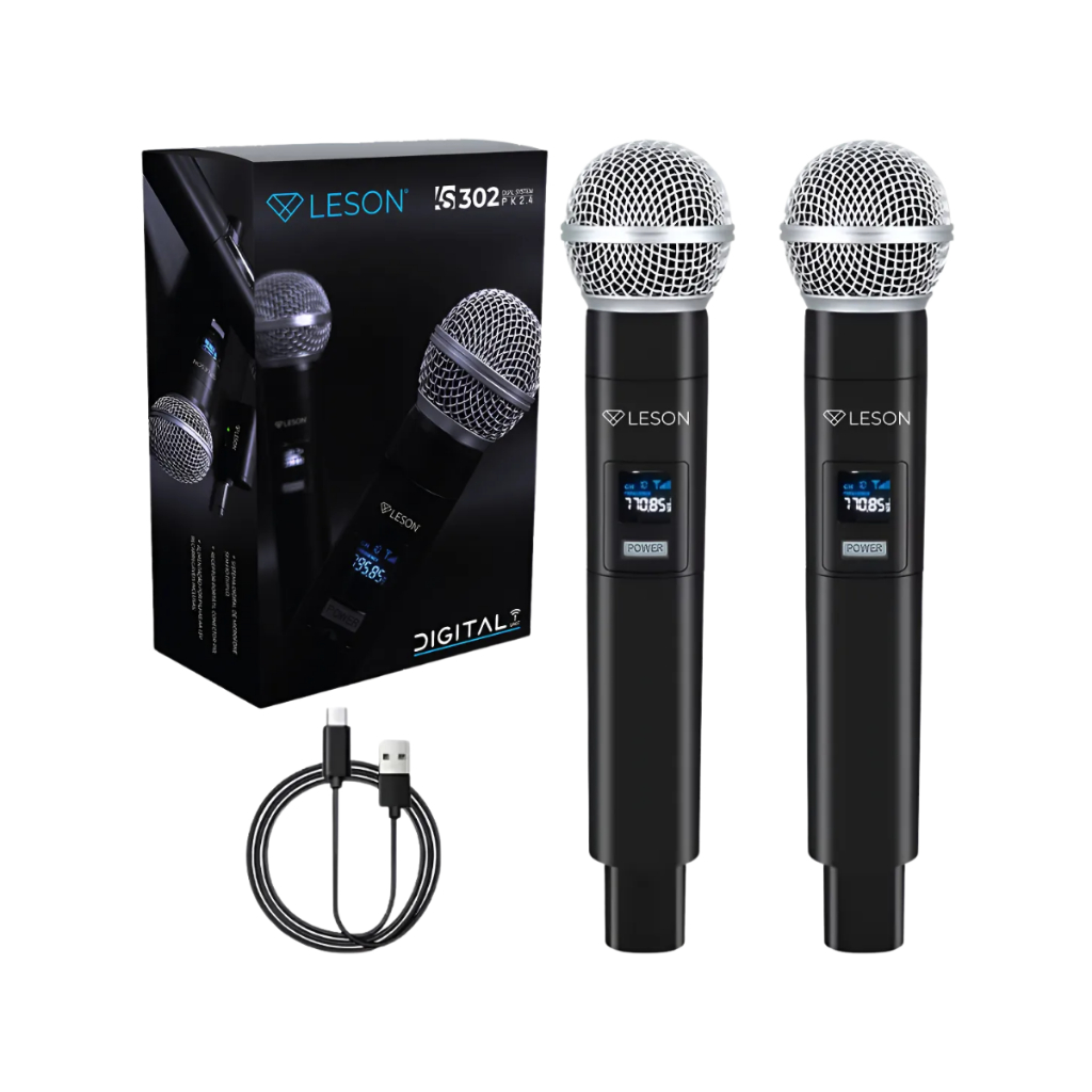Microfone Sem Fio Duplo Wireless Recarregável Ls302 Cor Preto