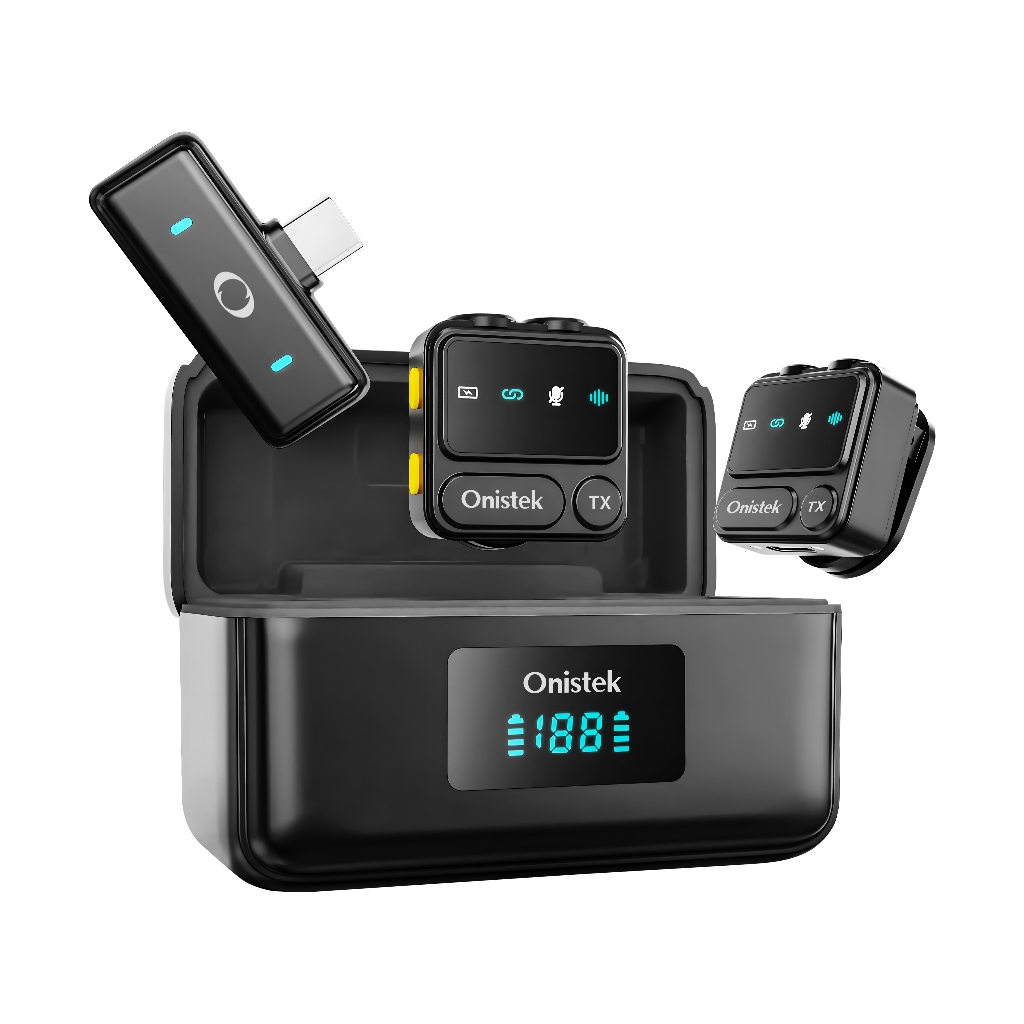 Kit 2  Microfone Lapela Sem Fio Wireless Bluetooth 5.2 7h Bateria Case ON-MC830 Type-C