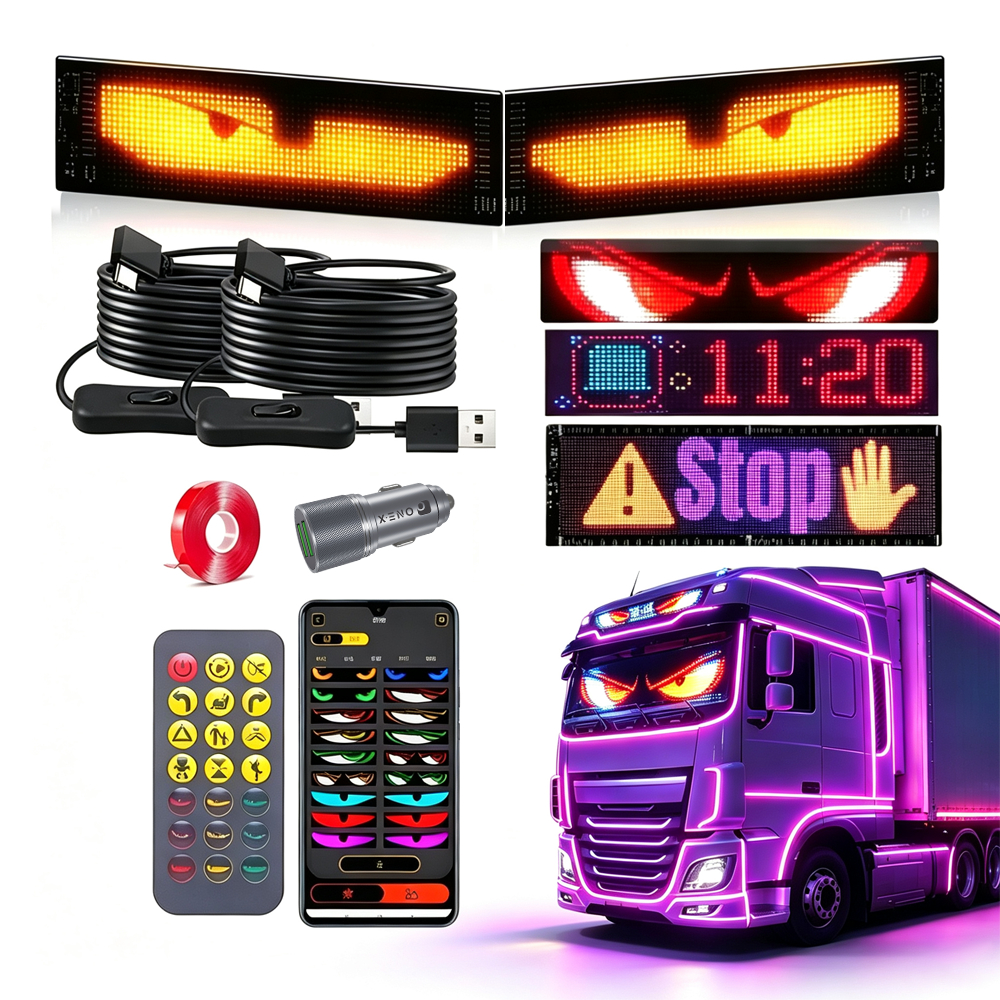 Olho do Diabo LED Caminhão Painel Flexíve 2Pcs Programmable Devil Eye Light for Car Truck Window HD Dynamic Display USB