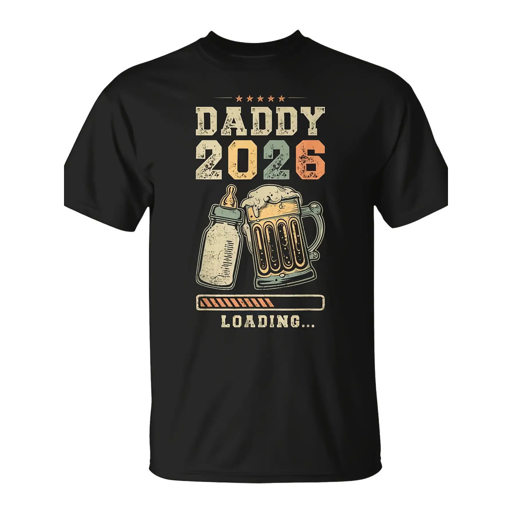 Camiseta Oversized 2026 Anúncio Gravidez Tema Pai Expectante 2026 Cerveja Pegadas Barra Carregamento Divertida Moderna
