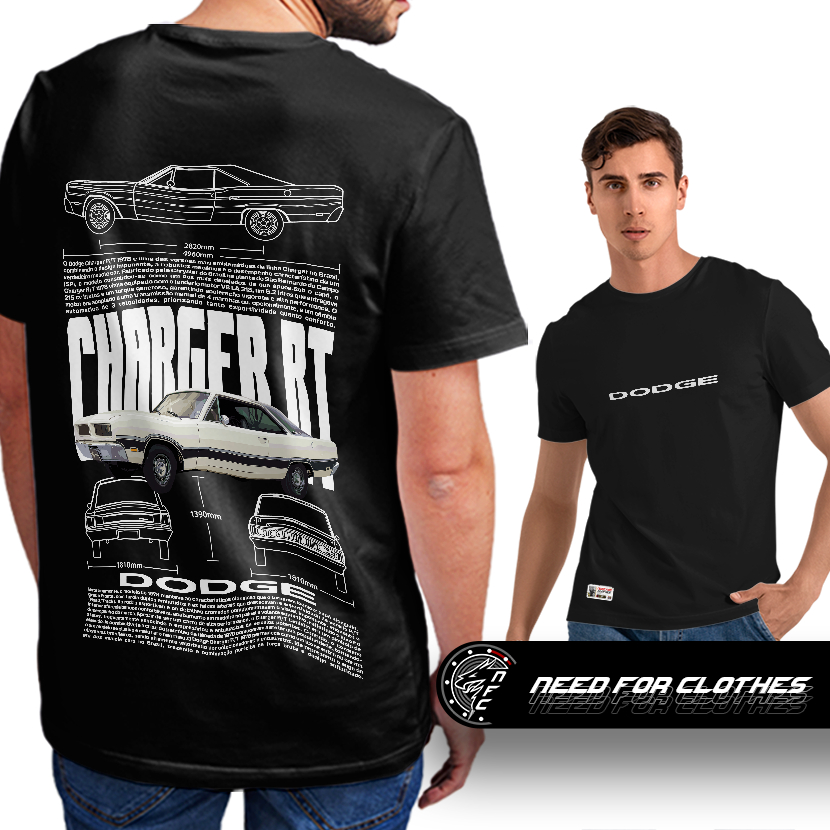 Camiseta Dodge Charger R/T, Muscle Car Clássico, V8, Potência Americana