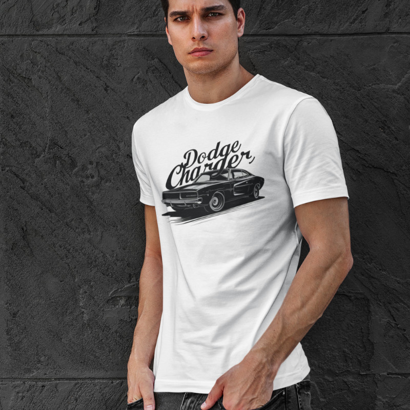 Camisa Masculina Básica Ombro a Ombro 100% Algodão DODGE CHARGER Dia dos Pais