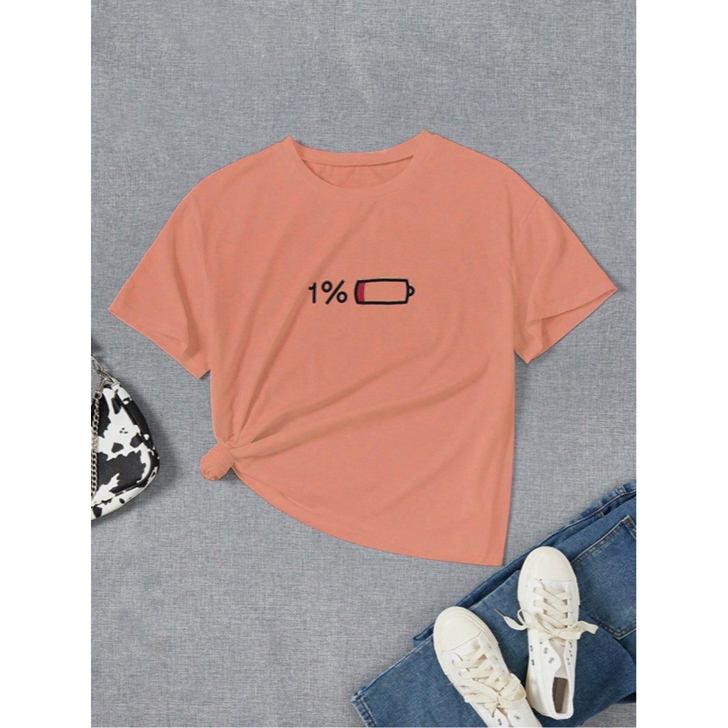 Camiseta Oversized Confortável Manga Curta Estampada Estampa Desenho Carregador Bateria Blusa