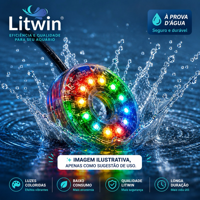 Luminária redonda 12 LED'S coloridos RGB Bivolt à Prova d'água Inmetro 110V/220V
