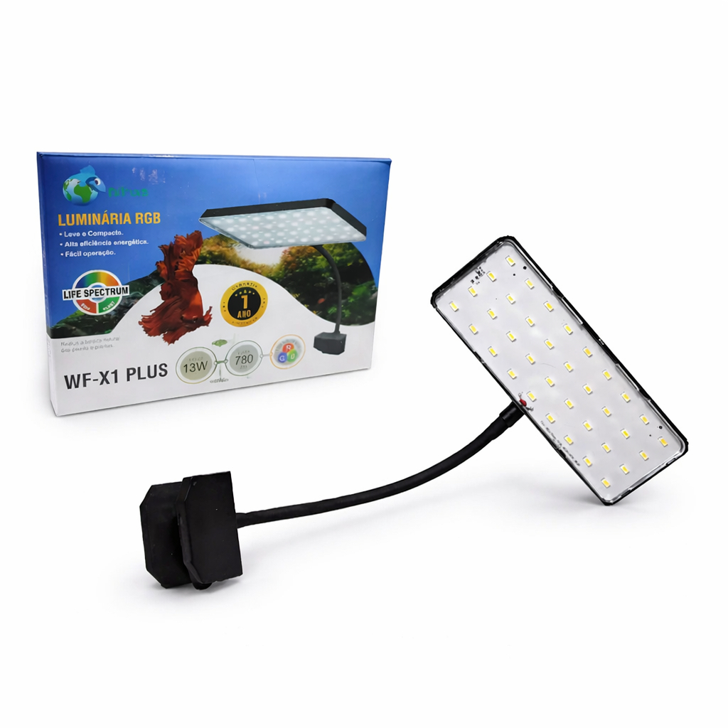 Luminária Wfish RGB LED 13W Aquário Pequeno Marinho Plantado 40cm