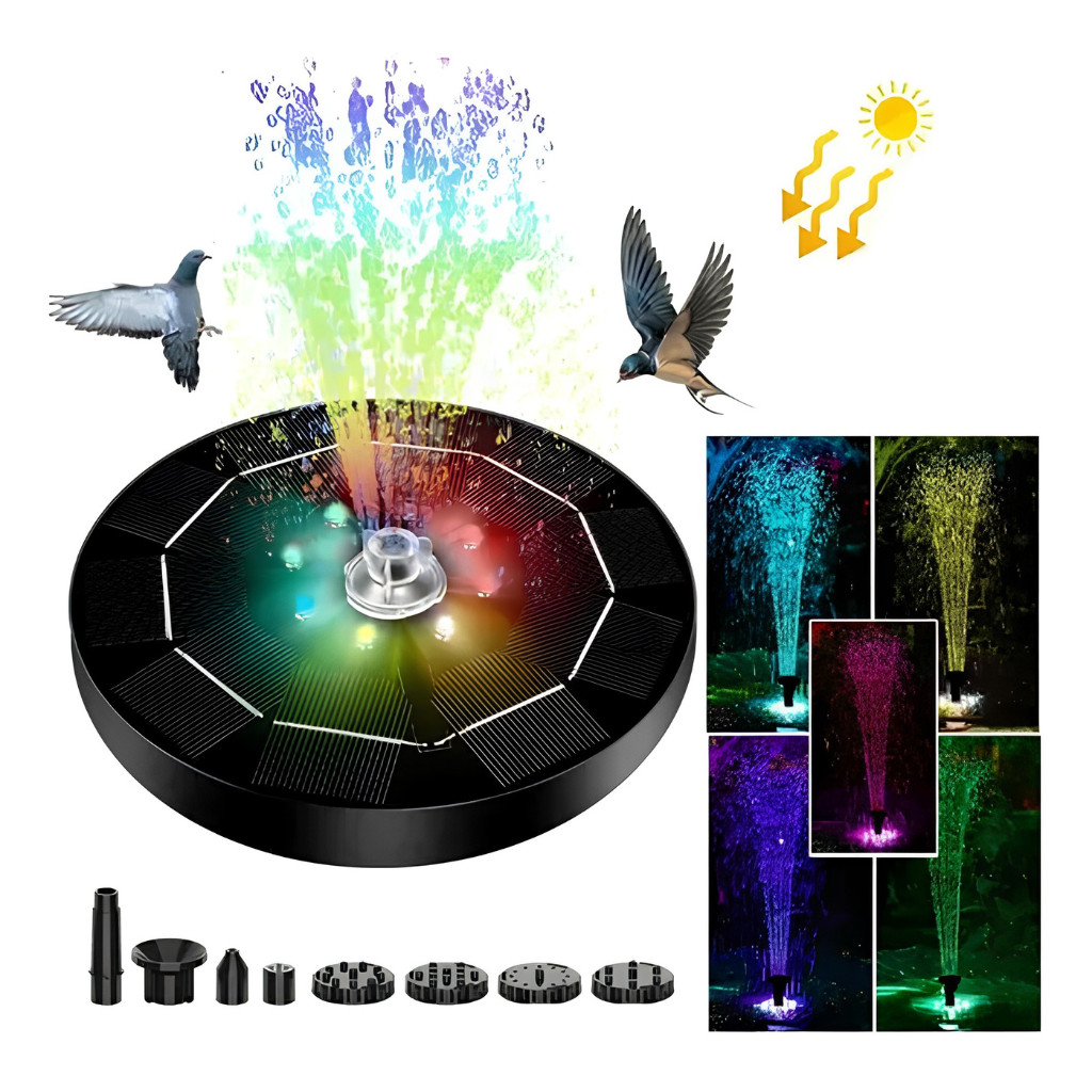 Fonte Solar RGB 18CM Fonte De Banho De Pássaros Para Piscina Externa
