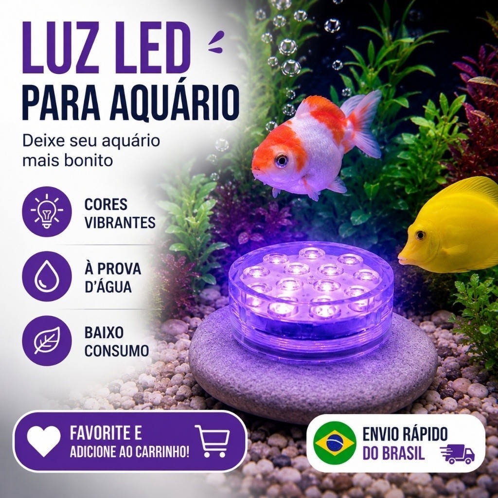 Luz LED Submersível com Controle Remoto RGB à Prova d’Água para Piscina, Banheira e Aquário