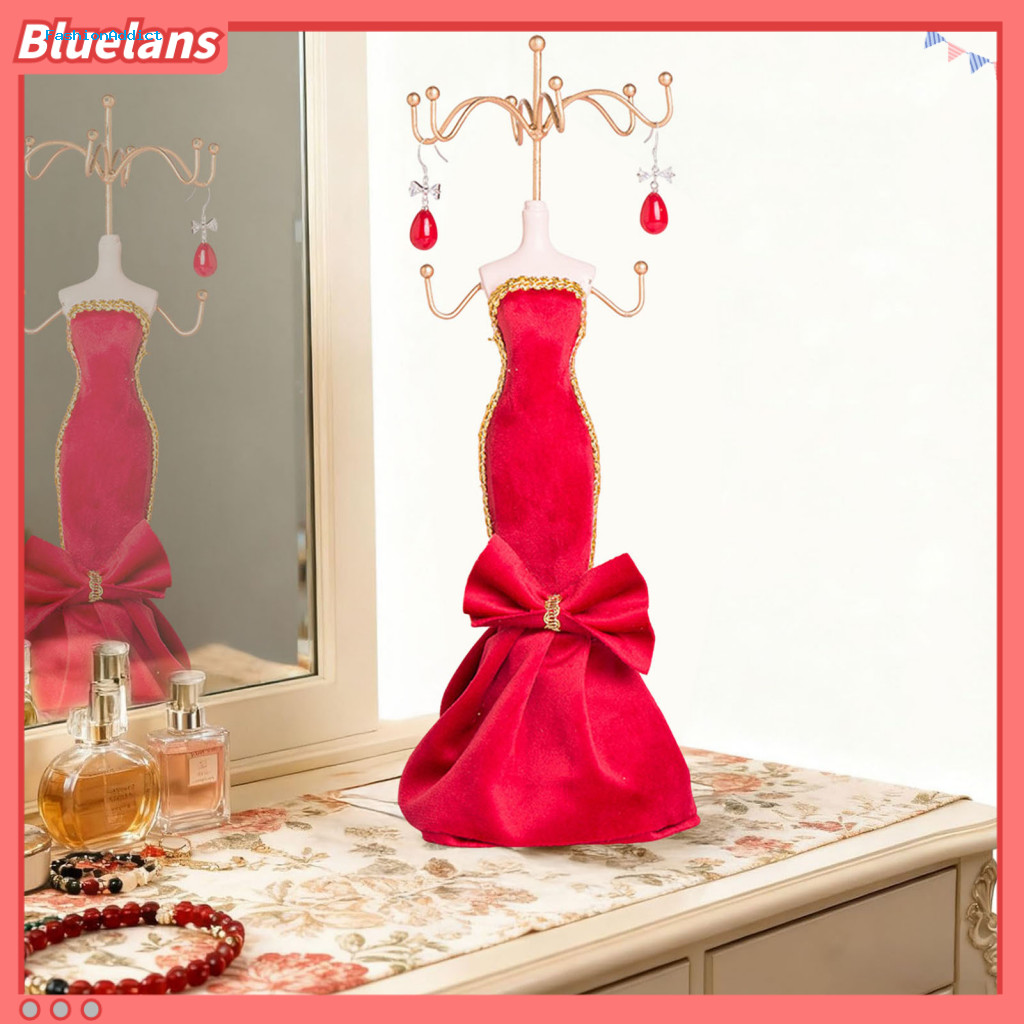 Dress Jewelry Display Mini Manikin Stand with 8 Hooks 2-tier Necklace Bracelet Earring Ring Organizer for Vanity Table C