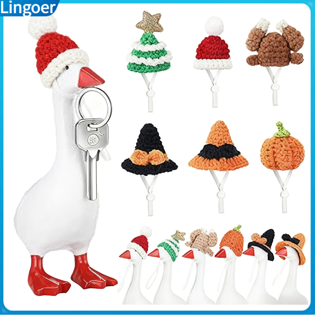 Mini Goose Statue Hat with Adjustable Strap – Cute Crochet Cap for Desktop Decor Halloween Christmas Party Dress-up Ho