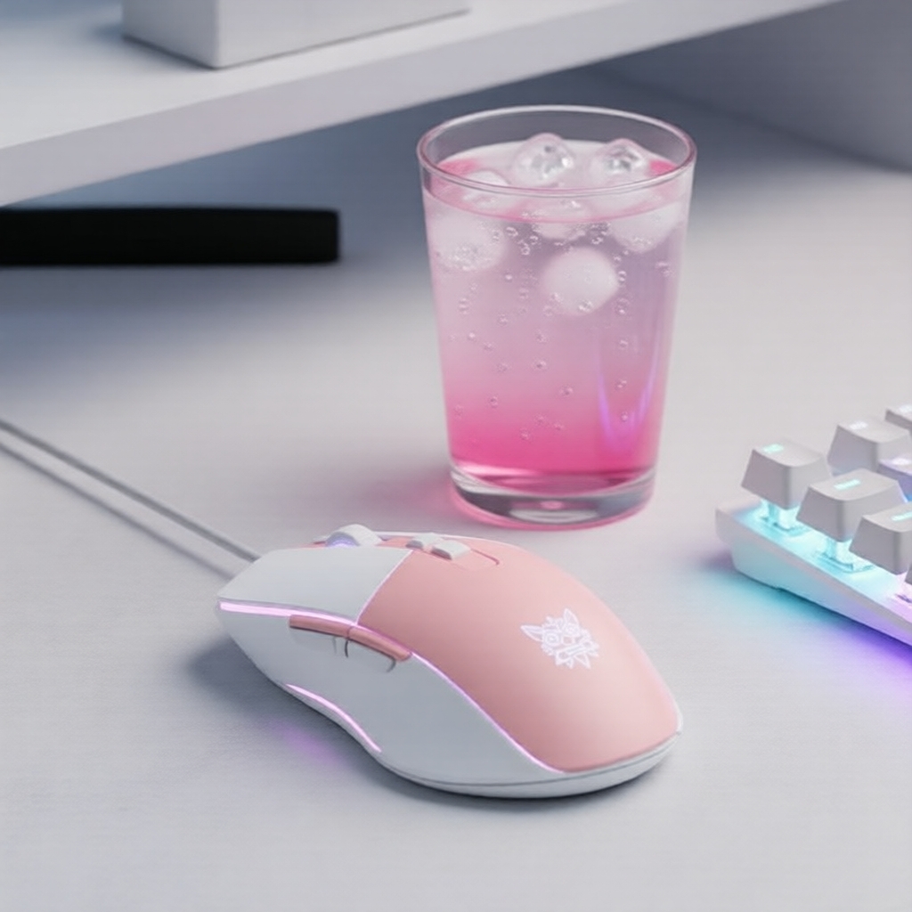 Mouse de Jogos com Fio USB CW916 RGB Rosa Compacto - Design Óptico Ergonômico para PC e Laptop