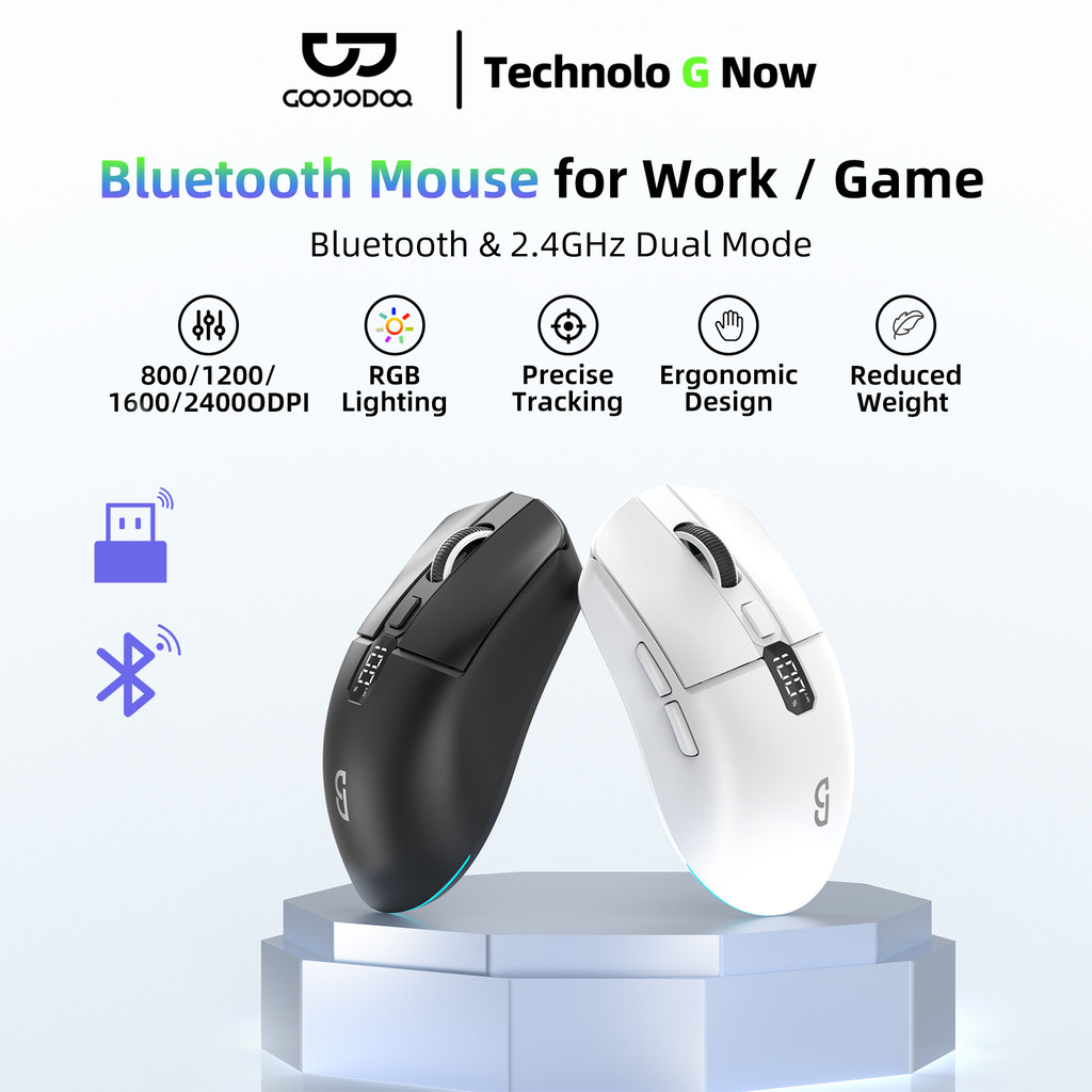 Mouse leve e recarregável com modos duplo GOOJODOQ, ajuste DIP de 4 níveis, controle com 6 botões e luz RGB para