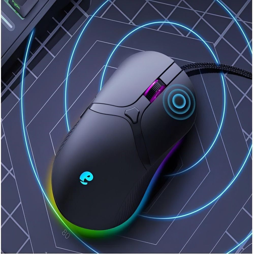 Mouse Óptico USB com Fio 6 Botões Design Ergonômico RGB 3200 DPI Sensor de Alta Precisão
