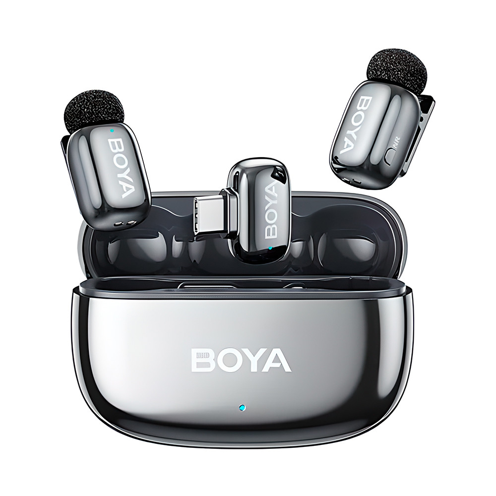 Microfone Lapela SemFio Boya Mini 2 USB-C IA-ANC Prata Lunar