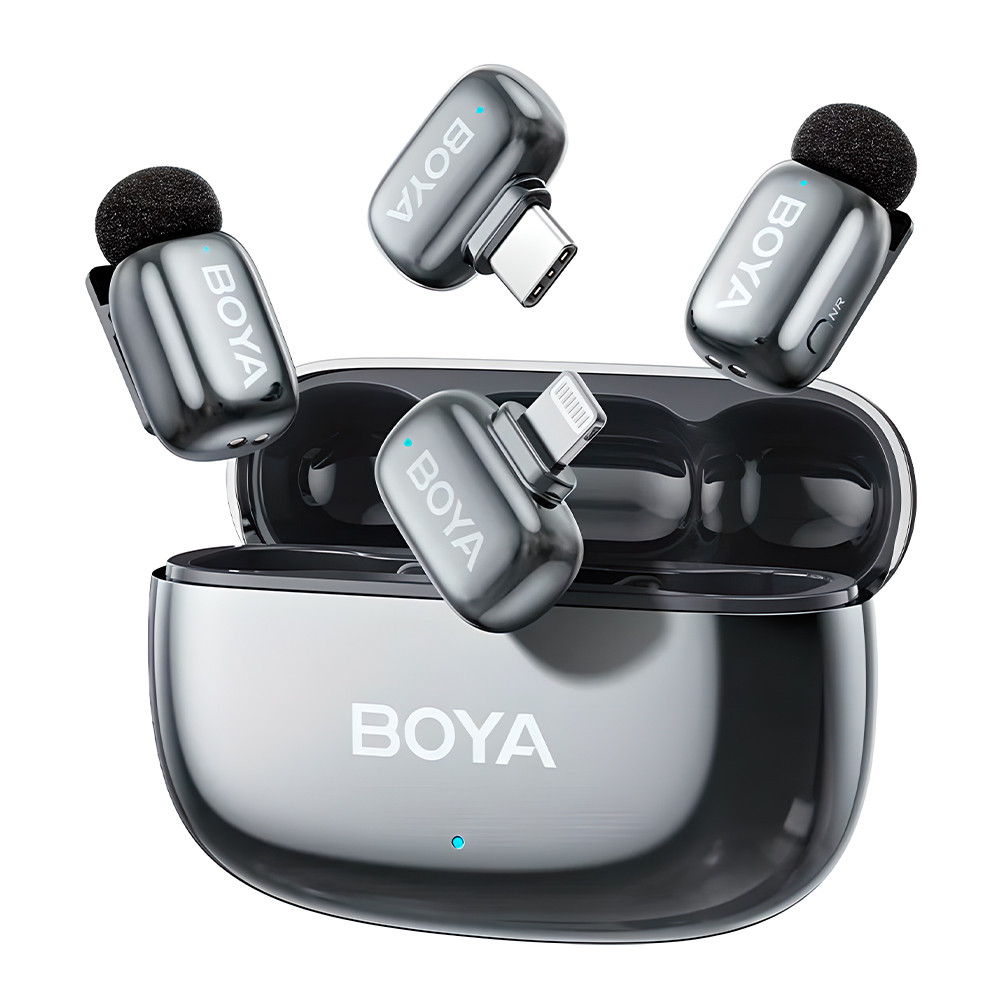 Microfone de Lapela Boya Mini 2 USB-C/Ios IA-ANC Prata Lunar