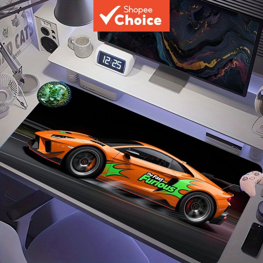 Mousepad de jogo estendido The Fast and The Furious com chamas, logotipo laranja, base antiderrapante de borracha, XXL
