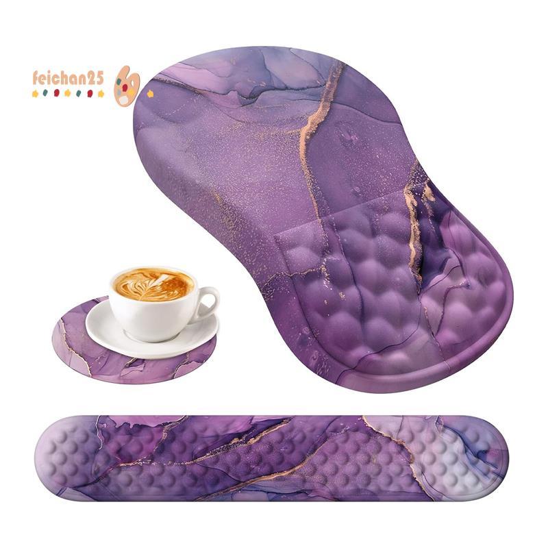 [Fast F] 3 Peças Com Descanso De Pulso E Conjunto De Teclado , Mouse Pads De Computador Para Mesa De Casa Porta-Copos-B