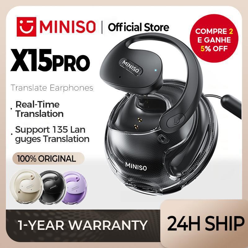 MINISO X15 Pro Fones De Ouvido AI Smart Tradução Em Tempo Real Sem Fio Bluetooth 5.4 Com Empresariais Microfone À Prova