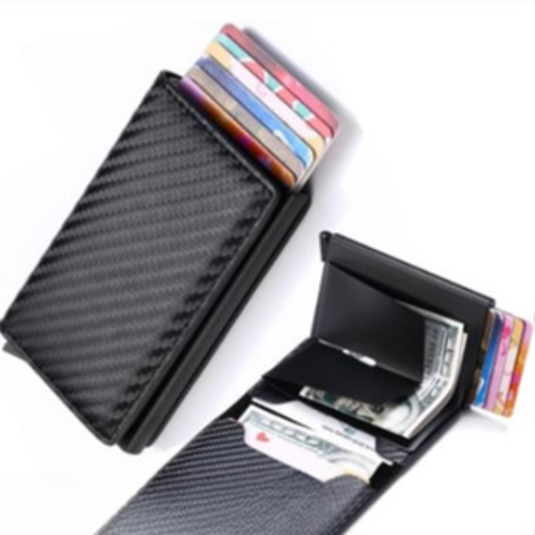 Rfid Mini Slim AlumíNio Auto POP Up Presente De AniversáRio Carteira Para Homens Porta CartãO De Couro PU