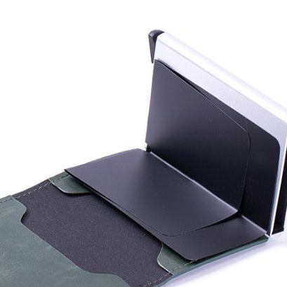 Verde Carteira Para Unissex Porta Cartão De Couro PU Rfid Mini Slim Alumínio Auto POP Up Presente