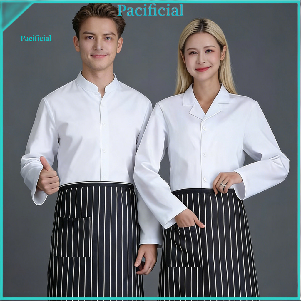 Breathable Chef Uniform V-neck White Jacket Unisex Workwear with Front Buttons and Practical Pockets – Professional fo