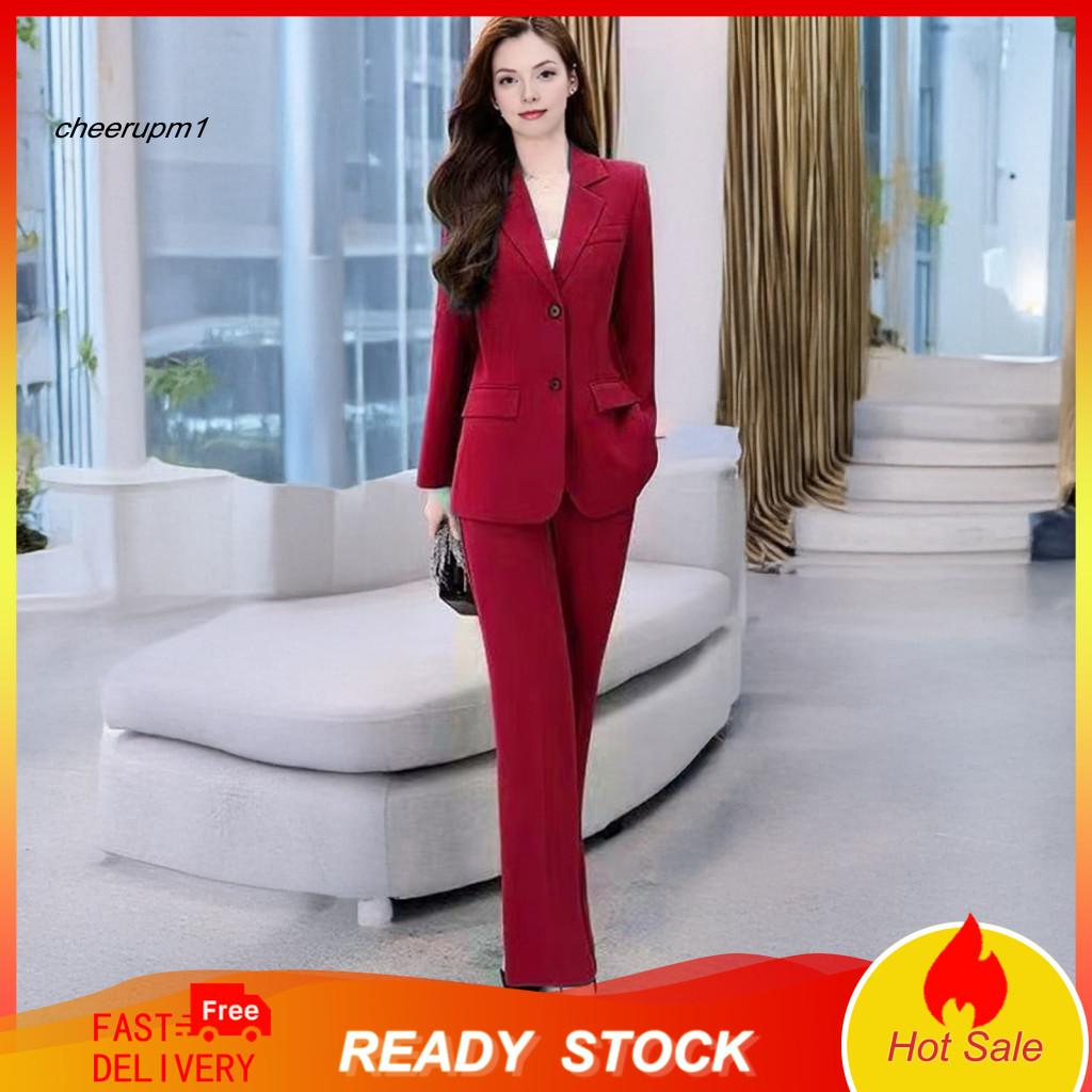 Women Suit Set Polyester for Women’s 2 Piece – Long Sleeve Blazer Pants Business Office Workwear Formal Professional