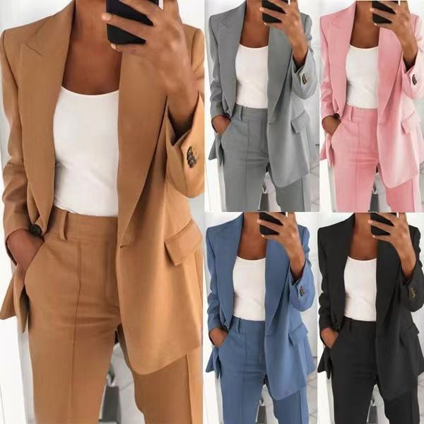 Large Conjunto Feminino Manga Comprida Casual Sólido/Jacket/Long Sleeve/Loose/Simple/Commuter/Professional Coat