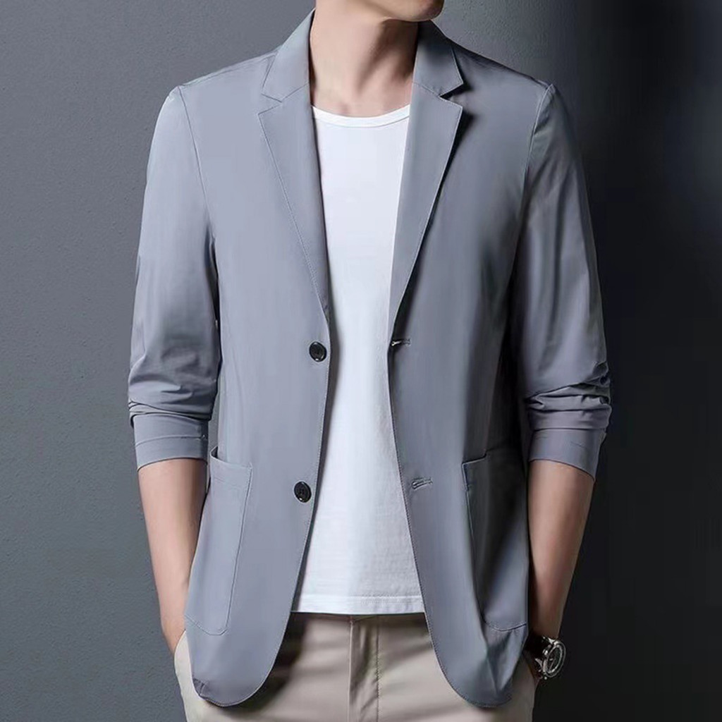 Professional Men Suit Coat Button Decoration Business Outerwear Men's Jacket with Lapel Long Sleeve Placket Pockets –