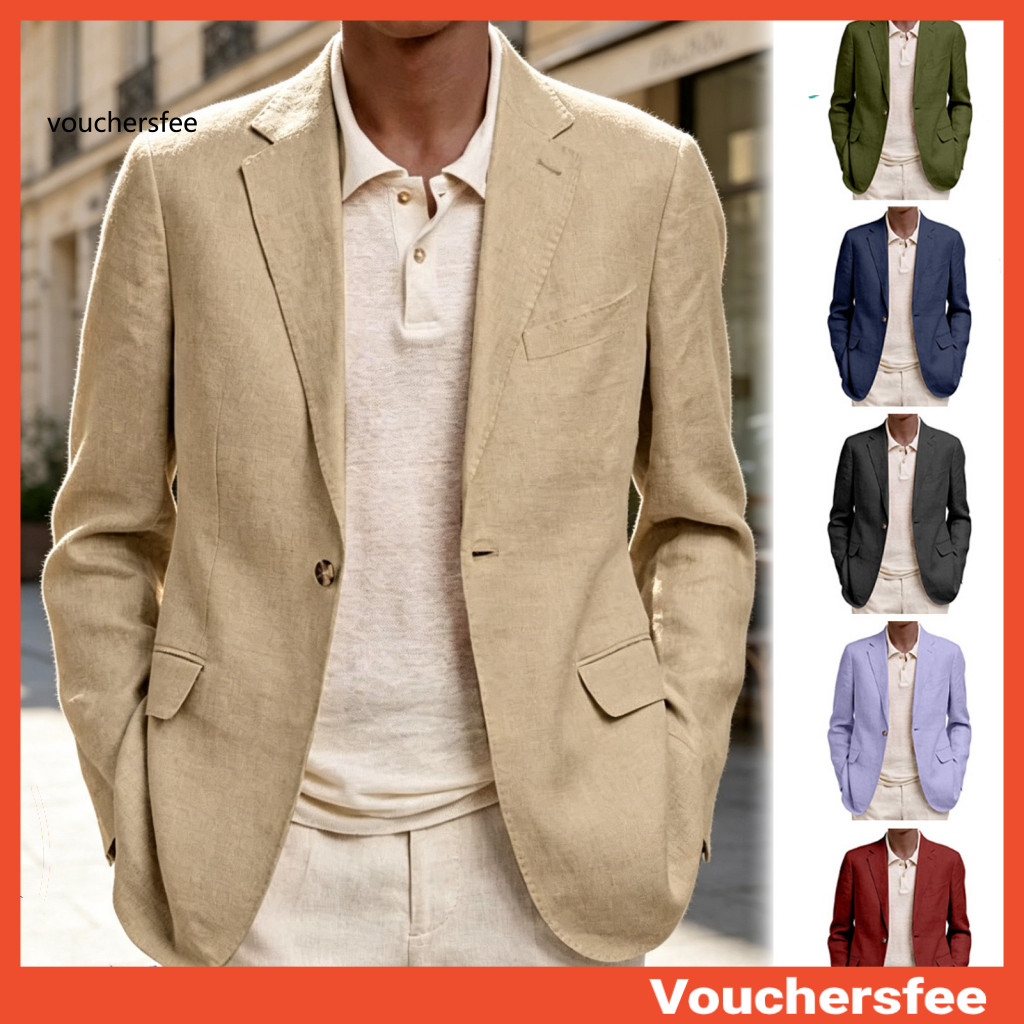 Slim Fit Suit Jacket Versatile Office Professional Blazer Men's Casual Notch Lapel Single Button Coat for Business Weddi