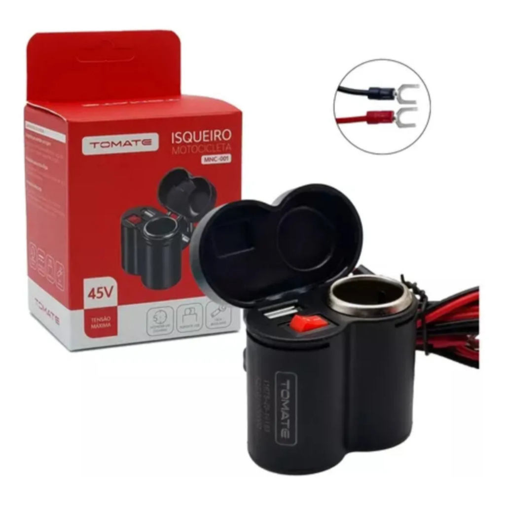 Tomada 12v Usb 5v Moto Carregador Cel Isqueiro Prova De Agua