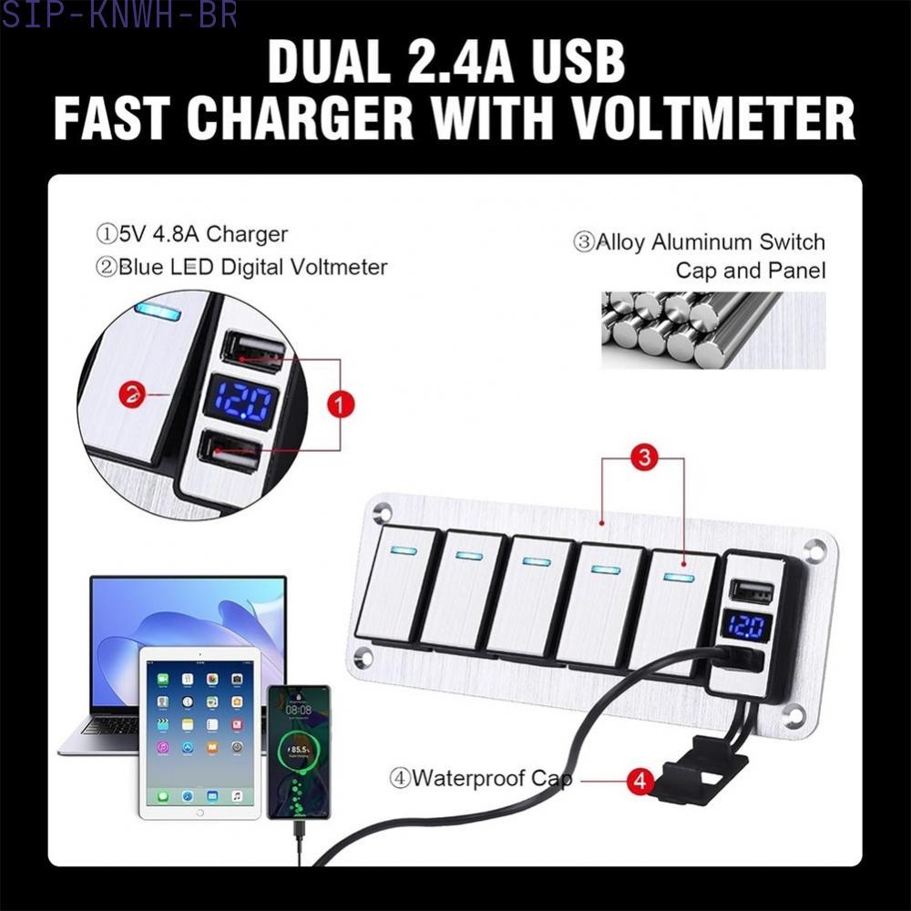 [SIP-KNWH-BR]12V 24V Waterproof Switch Panel 5 Rocker + Dual USB Charger for Yacht RV Trailer-New In 11-