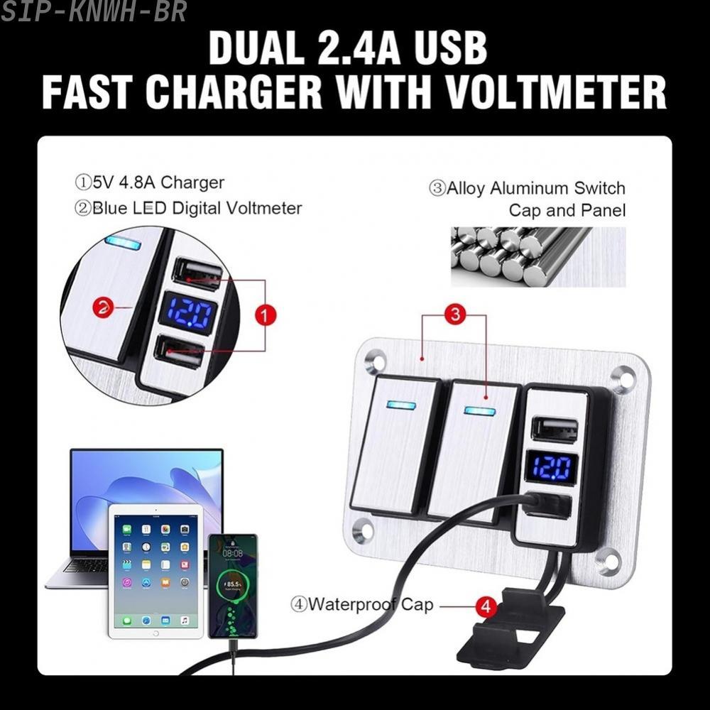 [SIP-KNWH-BR]Waterproof Metal Rocker Switch with Dual USB FOR charger Blue LED Voltmeter-New In 11-