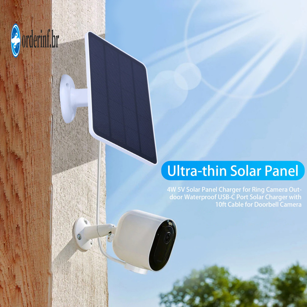Ultra-thin Solar Panel Doorbell Charger 4w 5v Waterproof for Ring Camera Outdoor with 10ft Cable – Reliable Power for