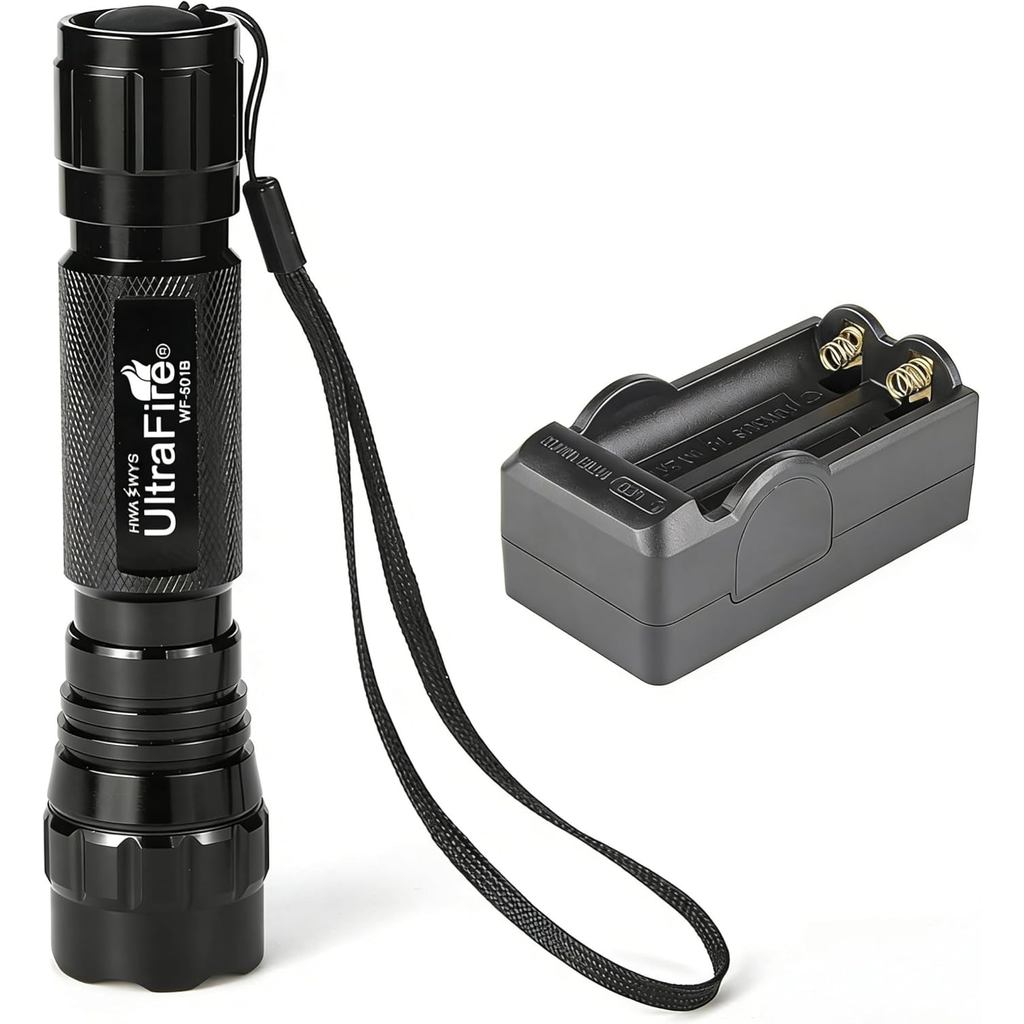 ULTRAFIRE LED Mini Flashlight Single Mode Flashlight with Charger, Waterproof Super Bright High Lumen Flashlights WF-501