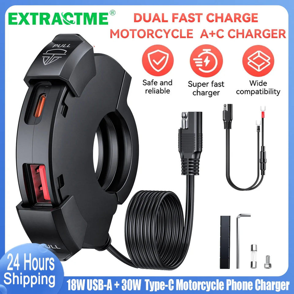 Carregador USB Rápido 12V Para Motocicleta Com Porta Tipo C À Prova De Água