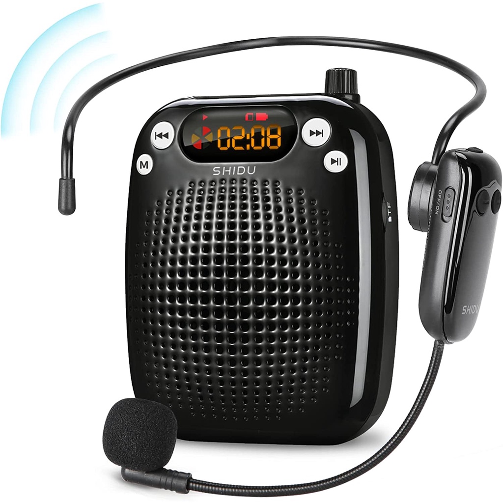 SHIDU Amplificador De Voz Com Fone De Ouvido Microfone Sem Fio UHF , Suporte MP3 Play 10W 2000mAh Portátil Usável Rável