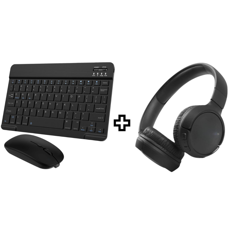 PRETO - Kit Fone de Ouvido Bluetooth Tune 510 + Conjunto Teclado e Mouse Sem Fio