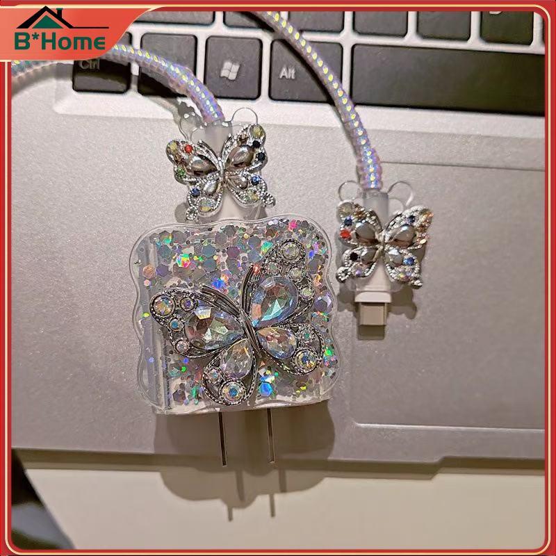 BHTH 5 Unidades Kawaii Diamond Butterfly Protetor De Cabo De Carregamento Anti-Quebra USB Para Acessórios Dados De Smart