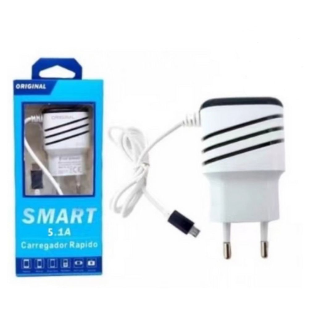 Carregador De Celular Micro Usb V8 Rápido 5.1a Smart Original