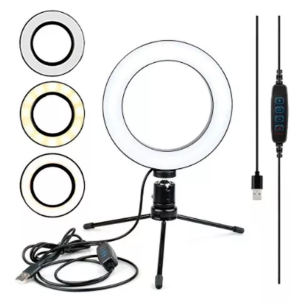 Ring Light Led Mesa Com Iluminador Bivolt Suporte Tripé De 6 Polegada 16cm 110v/220v