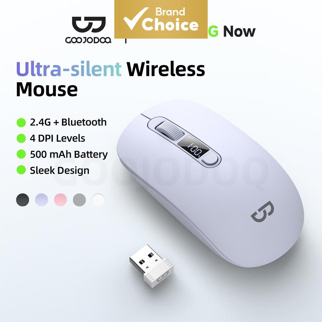 GOOJODOQ Mouse Wireless 2.4GHz Bluetooth Modo Duplo Ergonômico Mini Portátil Ultra-Silencioso para Laptop
