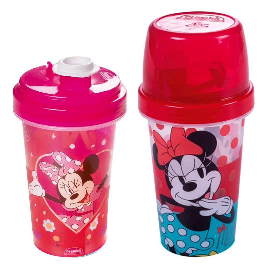 Mini Shakeira 320ml Copo Com Tampa Infantil Minnie Mouse Disney - Plasutil