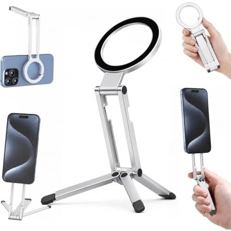 60°Rotating Phone Tripod,Selfie Stick for iPhone,Phone Stand for Desk,Magnetic Phone Stand Foldable Cell Phone Stand Fit