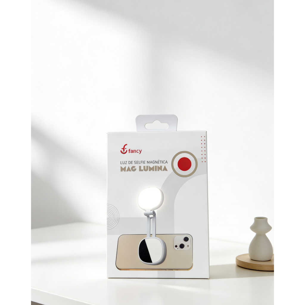 Luz de Selfie Magnética Fancy BG01 - Ring Light Portátil para Celular com Espelho para Maquiagem e Live Stream