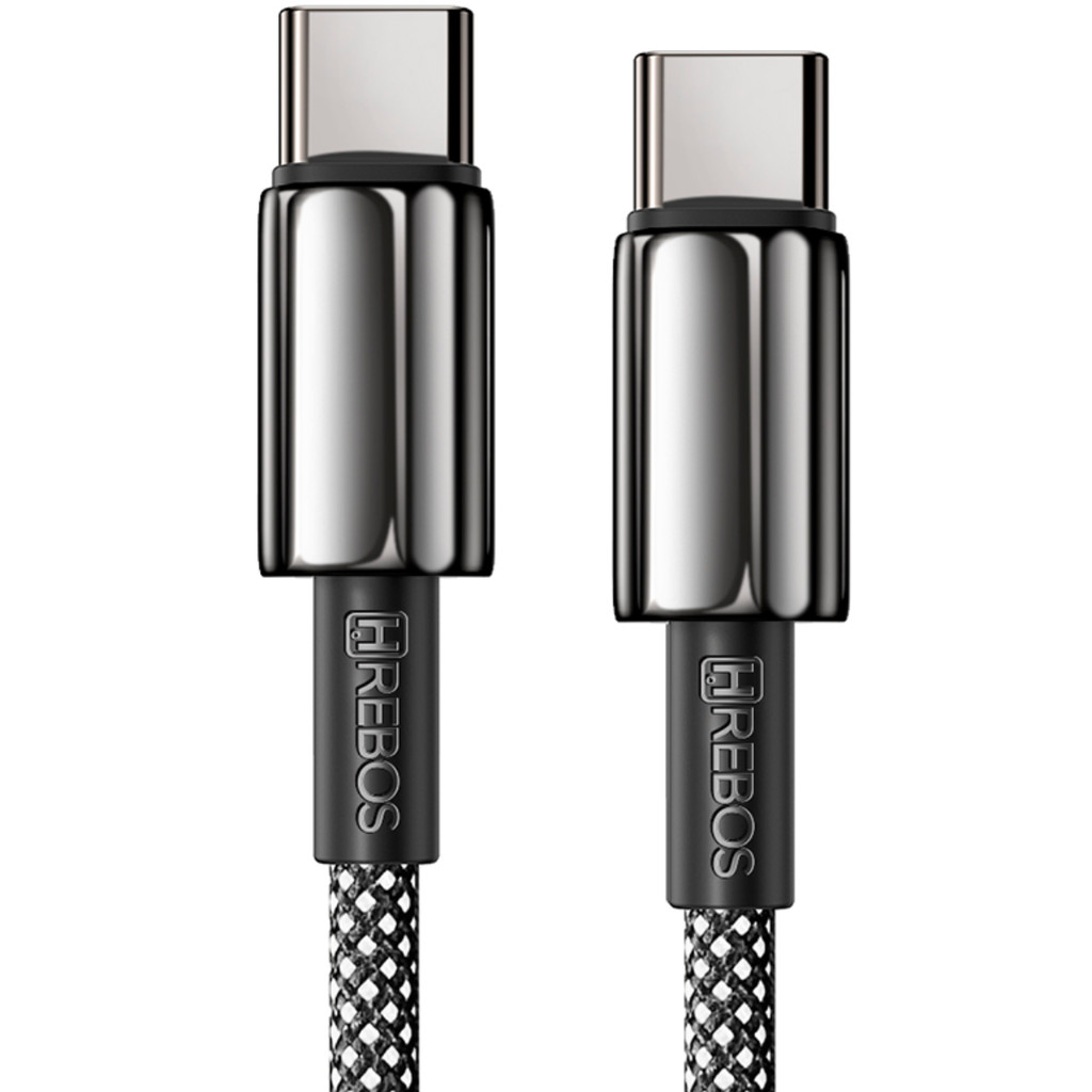 Cabo USB C para USB C Turbo Premium 100W Black Braid 1 Metro Preto Hrebos Cb 357C