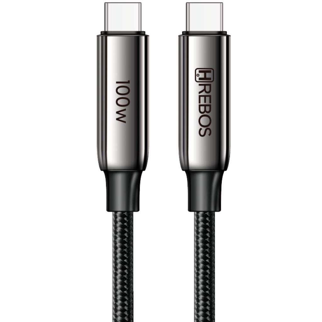 Cabo USB C para USB C Turbo Premium 100W Ultrametallic 1 Metro Preto Hrebos Cb-369C