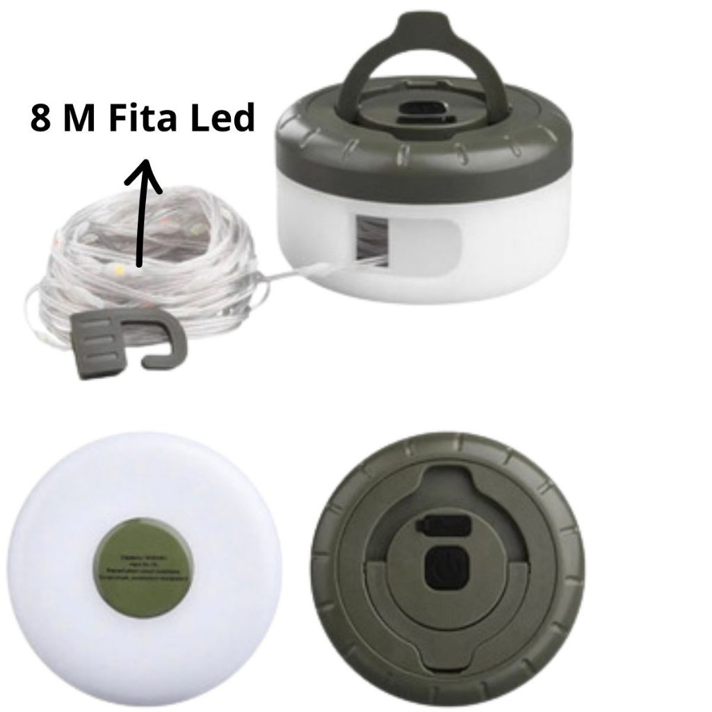 Fio LED Rebobinável Decoração Acampamento 8 Metros Portátil Impermeável Recarregável USB Natal