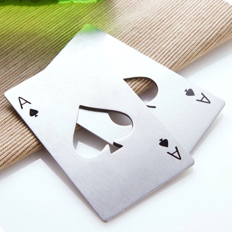 SQ7121 - Abridor De Garrafa Formato Carta De Baralho 8.5 x 5.5 cm De Aço Inox Portátil Decoração Bar