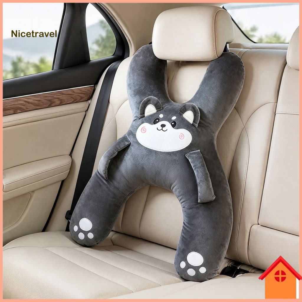 Ergonomic Waist Support for Driving Soft Plush Seat Cushion H-shaped Kids Car Neck Pillow Cute Travel for Sleeping for K