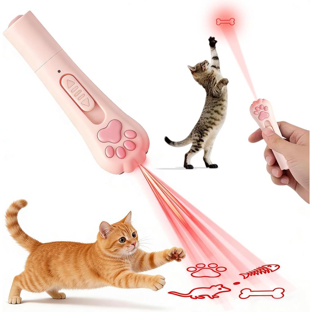 Walfront Cat Toys, 3 Modes & 5 Adjustable Patterns, Portable Interactive Pet Dog Cat Mouse Toy for Fun Chase Play Exerci